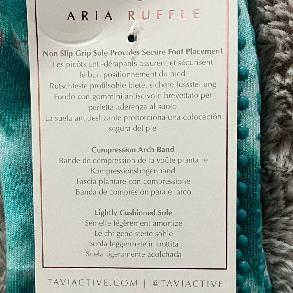 Club Pilates Tavi Women's Aria Ruffle Teal Grip Socks with purple butterfly - Picture 5 of 7